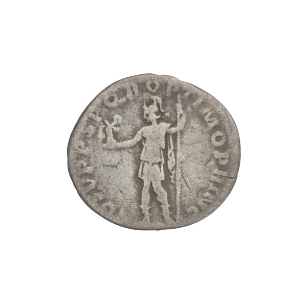Denarius, Trajan (53–117; Roman emperor 98–117). Obverse: head of Trajan facing right, decorated