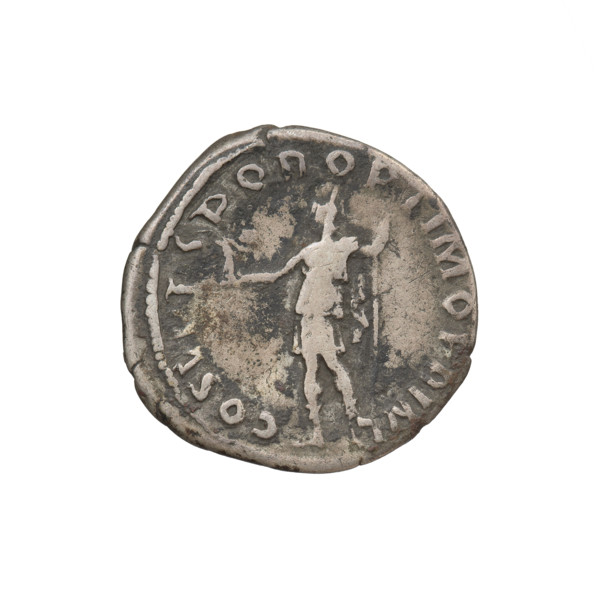 Denarius of Trajan (53–117; Roman emperor 98–117). Obverse: head of Trajan facing right, wearing a