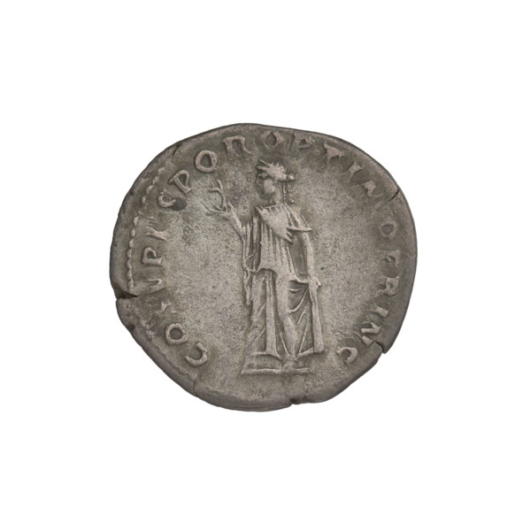 denarius, Trajan (53–117; Roman emperor 98–117), Spes (personification), laurel wreaths, flowers,