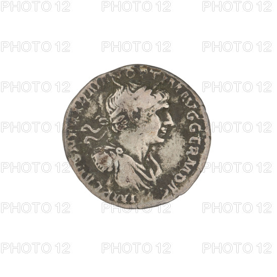 Denarius of Trajan (53–117; Roman emperor 98–117), 112–117. Obverse: head of Trajan in laurel