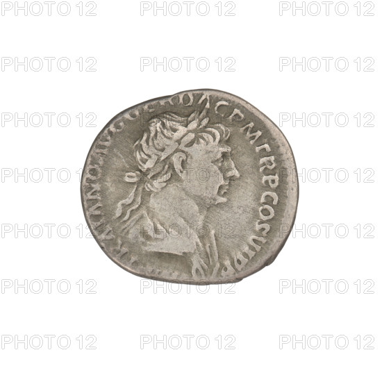 Denarius, Trajan (53–117; Roman emperor 98–117). Obverse: head of Trajan in laurel wreath facing