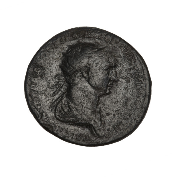 Dupondius, Trajan (53–117; Roman emperor 98–117). Obverse: head of Trajan in radiant crown facing