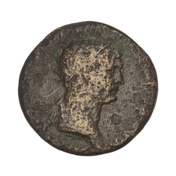 Dupondius of Trajan (53–117 CE; Roman emperor 98–117). Obverse: head of Trajan in a radiate crown;