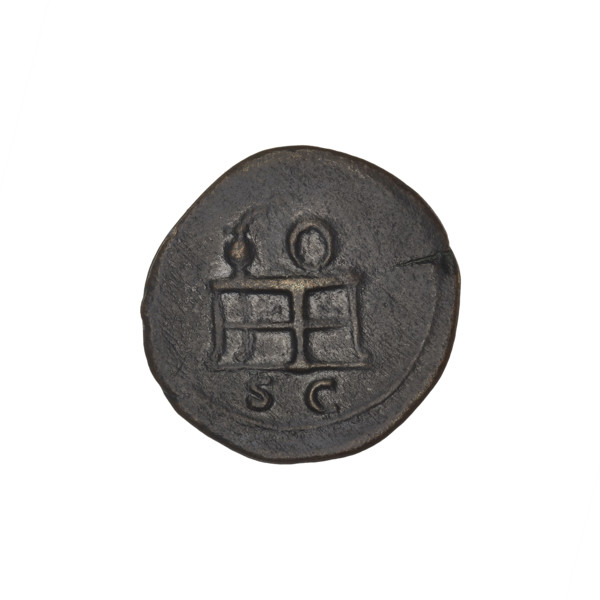 Quarter (coin) of Trajan (53–117; Roman emperor 98–117). Obverse: head of Trajan right in a laurel