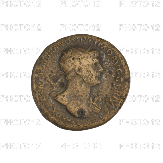 Trajan (53–117; Roman Emperor 98–117). Obverse: head of Trajan in radiant crown facing right; rim