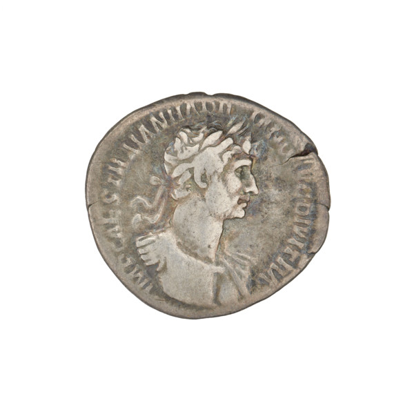 Denarius, Hadrian (76–138; Roman emperor 117–138). Obverse: bust of Hadrian right, laurel wreath in