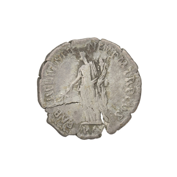 Denarius, Hadrian (76–138; Roman emperor 117–138). Obverse: bust of Hadrian right, laurel wreath in