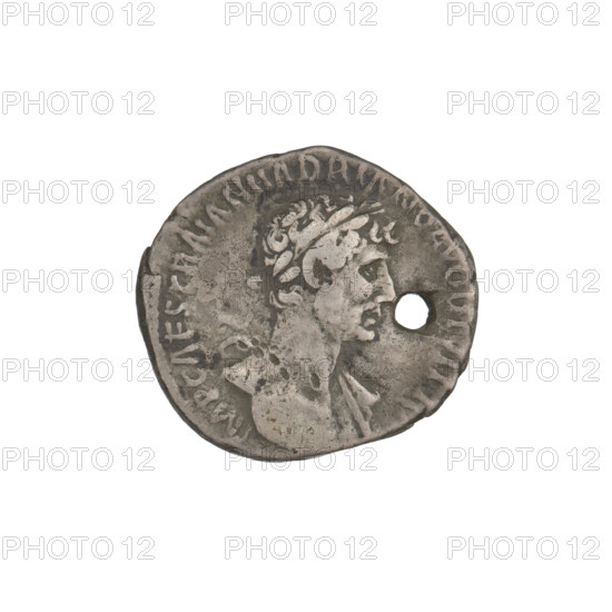Denarius, Hadrian (76–138; Roman emperor 117–138). Obverse: bust of Hadrian right, laurel wreath in