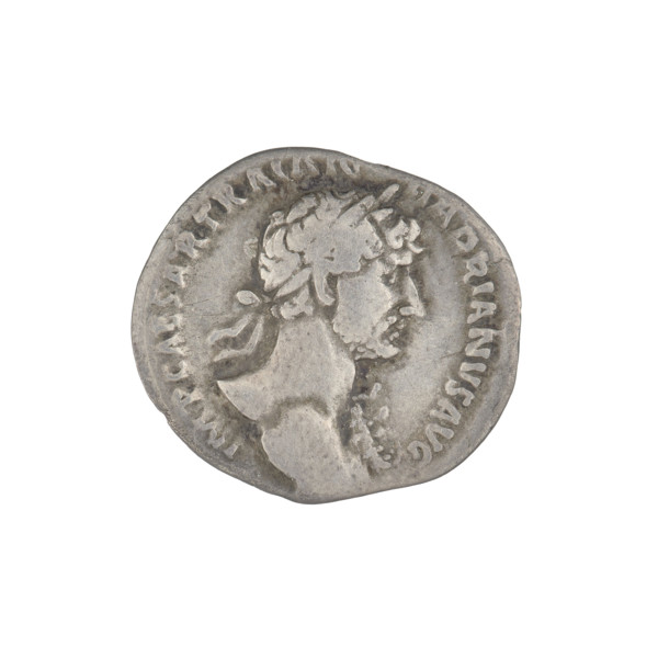 Denarius, Hadrian (76–138; Roman emperor 117–138). Obverse: bust of Hadrian right, laurel wreath in