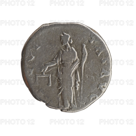 Denarius of Antoninus Pius (r. 138–161). Obverse: Head of Antoninus Pius uncovered, right;