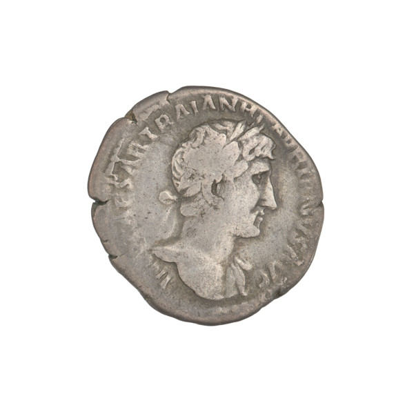 Denarius, Hadrian (76–138; Roman emperor 117–138). Obverse: bust of Hadrian right, laurel wreath in