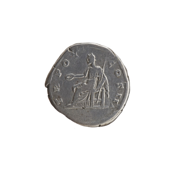 Denarius of Antoninus Pius (86–161; Roman Emperor 138–161). Obverse: Head of Antoninus Pius in