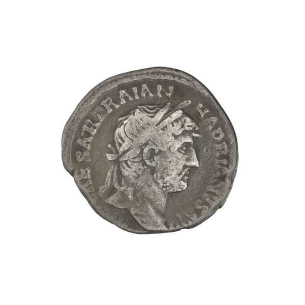 Denarius, Hadrian (76–138; Roman emperor 117–138). Obverse: bust of Hadrian right, laurel wreath in