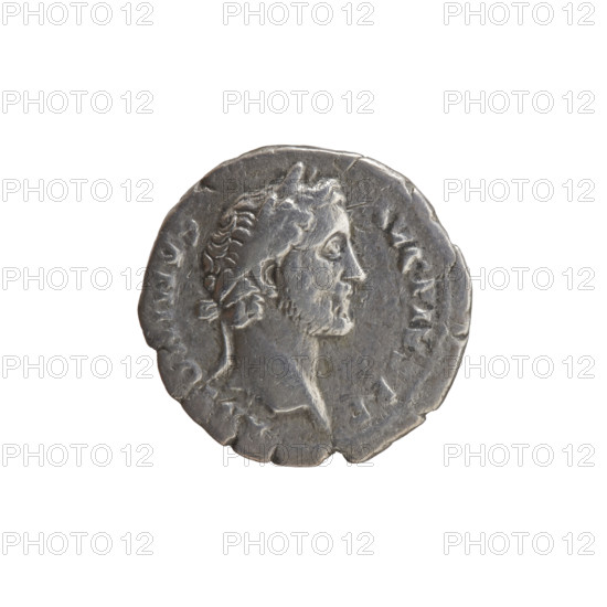 Denarius of Antoninus Pius (reigned 138–161). Obverse: Head of Antoninus Pius in a laurel wreath