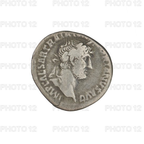 Denarius of Hadrian (76–138; Roman emperor 117–138). Obverse: bust of Hadrian right, laurel wreath