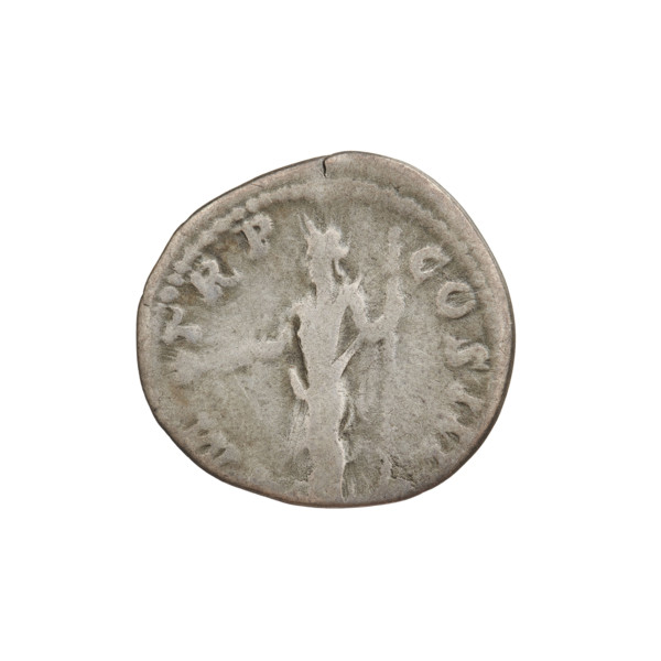 Denarius of Hadrian (76–138; Roman emperor 117–138). Obverse: bust of Hadrian right, laurel wreath