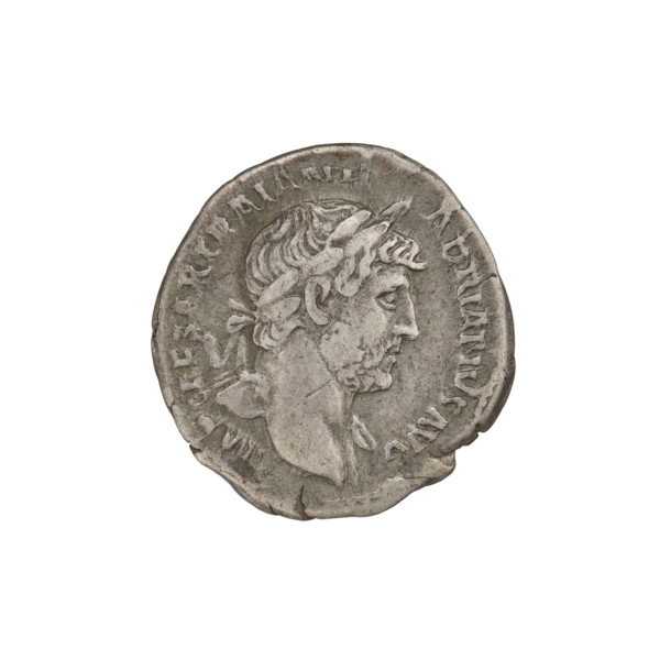 Denarius, Hadrian (76–138; Roman emperor 117–138). Obverse: bust of Hadrian right, laurel wreath in