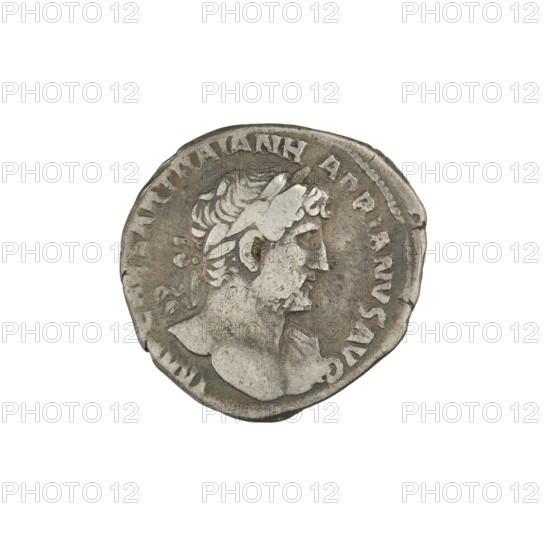 Denarius, Hadrian (76–138; Roman emperor 117–138). Obverse: bust of Hadrian right, laurel wreath in
