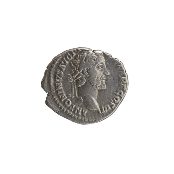 Denarius of Antoninus Pius (86–161; Roman Emperor 138–161). Obverse: Head of Antoninus Pius in a