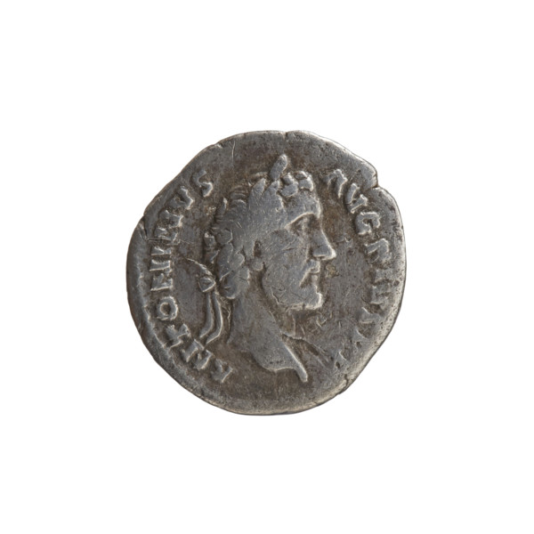 Denarius of Antoninus Pius (86–161; Roman emperor 138–161). Obverse: Head of Antoninus Pius in a