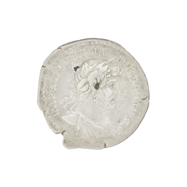 Denarius of Hadrian (76–138), Roman emperor 117–138; Obverse: bust of Hadrian facing right, laurel