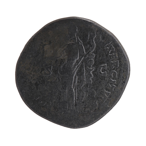 Sestertius of Antoninus Pius (86–161; Roman emperor 138–161). Obverse: head of the emperor in a