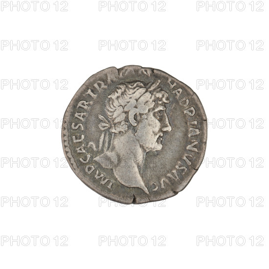 Denarius of Hadrian (76–138 CE; Roman emperor 117–138). Obverse: bust of Hadrian with laurel wreath