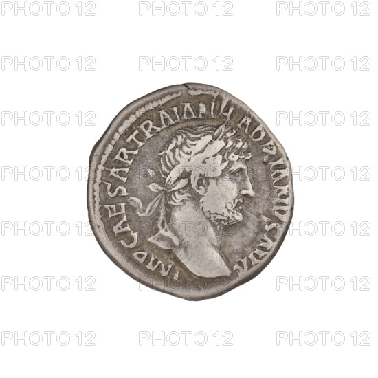 Denarius, Hadrian (76–138; Roman emperor 117–138). Obverse: bust of Hadrian with a laurel wreath
