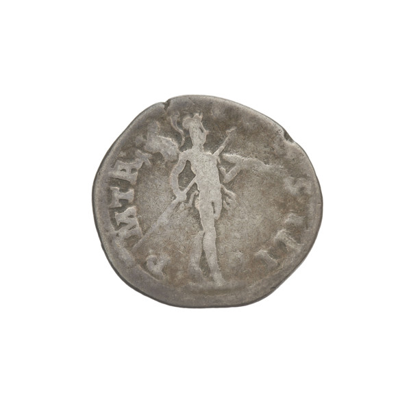 Denarius of Hadrian (76–138; Roman emperor 117–138). Obverse: bust of Hadrian with laurel wreath