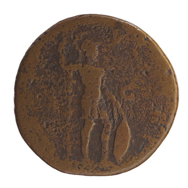 Sestertius of Antoninus Pius (86–161; Roman emperor 138–161). Obverse: head of the emperor in a