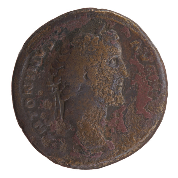 Sestertius, Antoninus Pius (86–161; Roman emperor 138–161), issuer; obverse: head of the emperor in