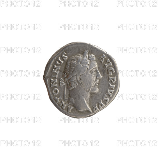 Denarius of Antoninus Pius (reigned 138–161). Obverse: head of Antoninus Pius in a laurel wreath