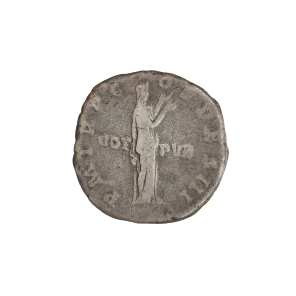 Denarius of Hadrian (76–138; Roman emperor 117–138). Obverse: bust of Hadrian with laurel wreath