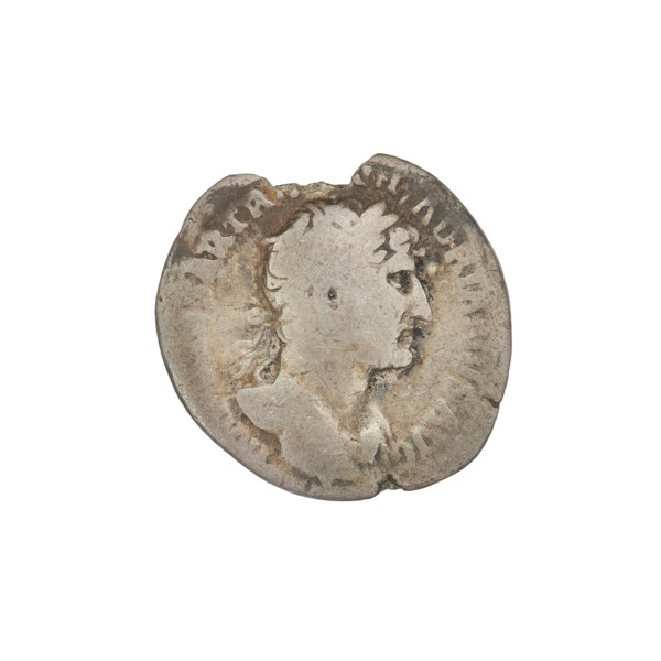 Denarius of Hadrian (76–138 CE; Roman emperor 117–138). Obverse: Bust of Hadrian with laurel wreath