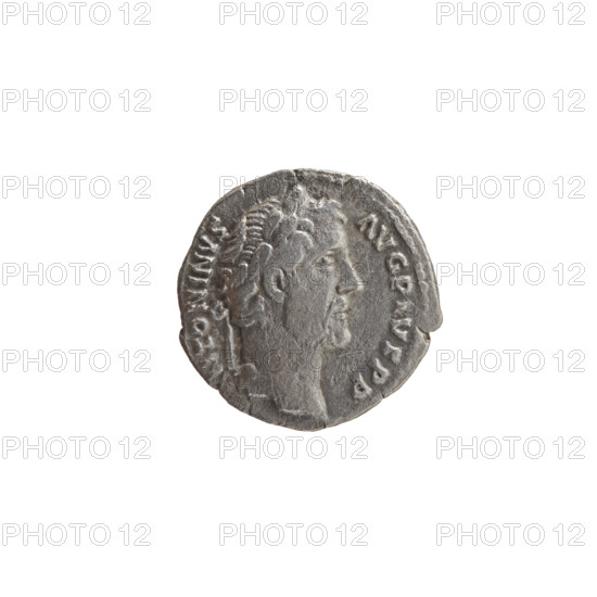 Denarius of Antoninus Pius (86–161; Roman emperor 138–161). Obverse: Head of Antoninus Pius in a