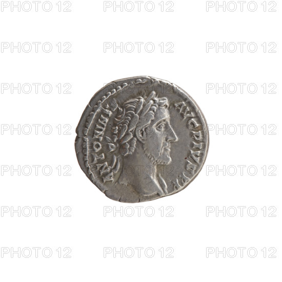 Denarius of Antoninus Pius (86–161; Roman emperor 138–161). Obverse: Head of Antoninus Pius in a