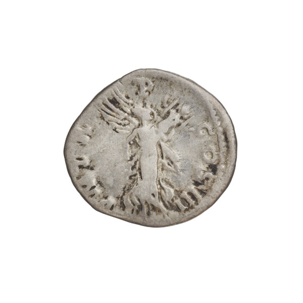 Denarius of Hadrian (76–138; Roman emperor 117–138). Obverse: Bust of Hadrian with laurel wreath