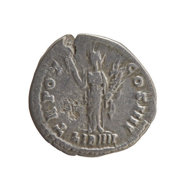 Denarius of Antoninus Pius (86–161; Roman emperor 138–161). Obverse: head of Antoninus Pius in a