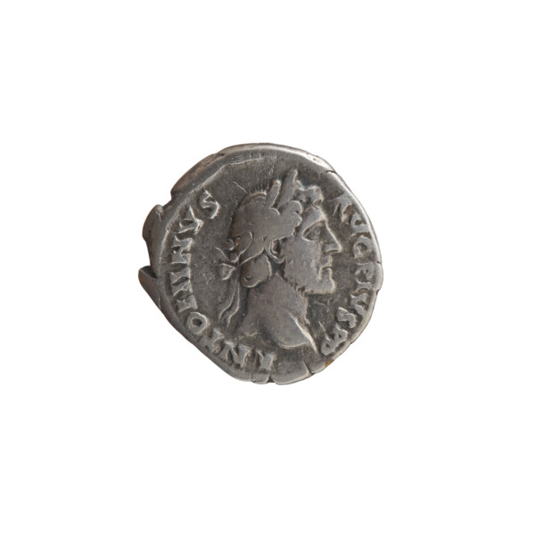 Denarius of Antoninus Pius (86–161; Roman emperor 138–161). Obverse: head of Antoninus Pius in a