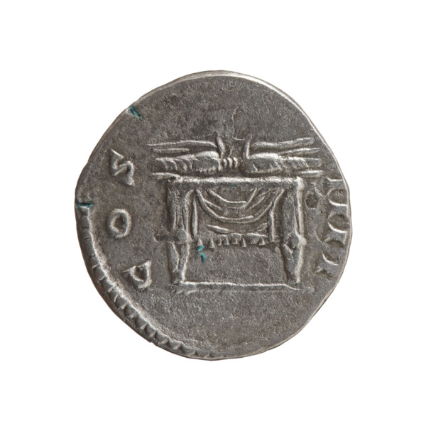 Denarius of Antoninus Pius (86–161; Roman emperor 138–161). Obverse: head of the emperor in a