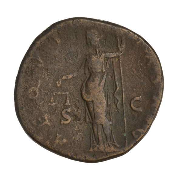 Sestertius of Hadrian (76–138; Roman emperor 117–138). Obverse: Bust of Hadrian with laurel wreath