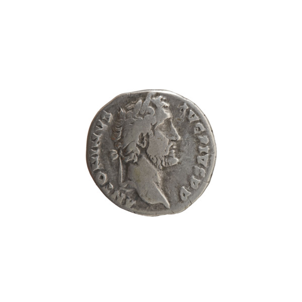 Denarius of Antoninus Pius (86–161; Roman emperor 138–161). Obverse: Head of Antoninus Pius in a