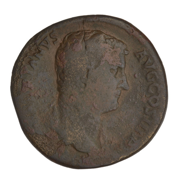 Sestertius, Hadrian (76–138; Roman Emperor 117–138). Obverse: bust of Hadrian facing right in