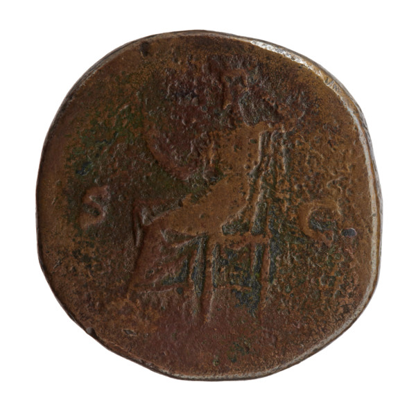 Sestertius, Antoninus Pius (86–161; Roman emperor 138–161) — obverse: head of Antoninus Pius with a