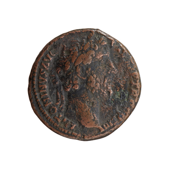 Antoninus Pius (86–161; Roman Emperor 138–161) — antoninianus coin. Obverse: head of Antoninus Pius