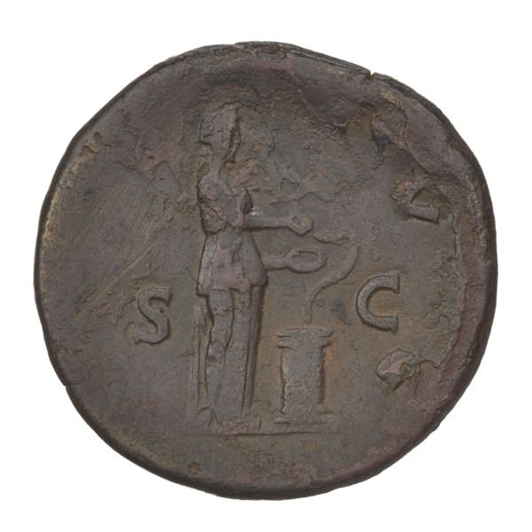 Sestertius, Hadrian (76–138; Roman emperor 117–138). Obverse: head of Hadrian with laurel wreath