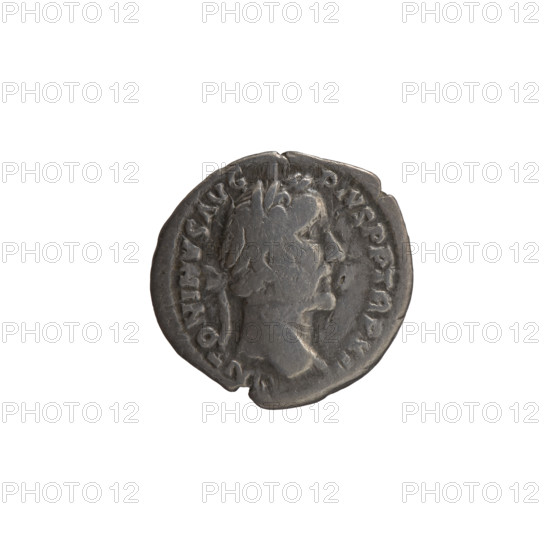 Denarius of Antoninus Pius (86–161; Roman emperor 138–161). Obverse: Head of Antoninus Pius in a
