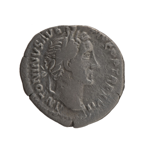 Denarius of Antoninus Pius (86–161; Roman emperor 138–161). Obverse: Head of Antoninus Pius in a
