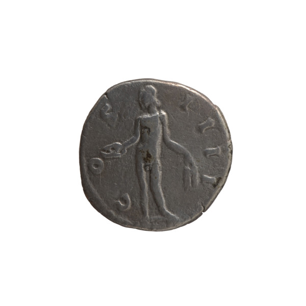 Denarius of Antoninus Pius (r. 138–161). Obverse: Head of Antoninus Pius in a laurel wreath facing