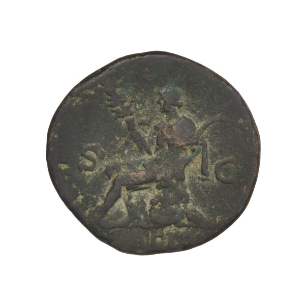 Hadrian (76–138; Roman emperor 117–138). Obverse: head of Hadrian in laurel wreath facing right;